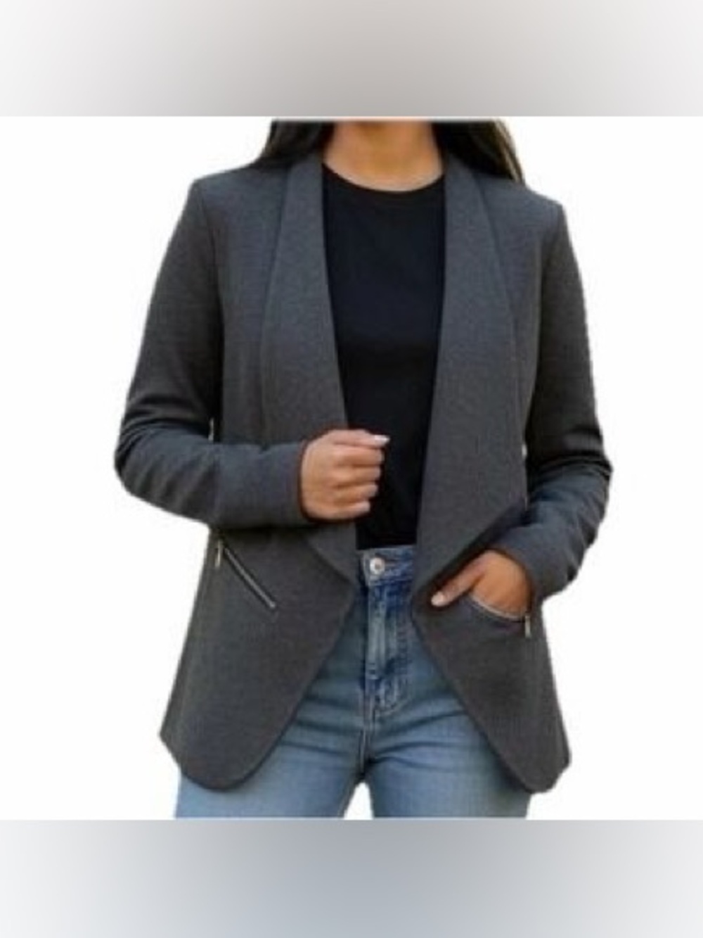 Ricki's Dark Gray Open-Front Blazer with Zipper Pockets